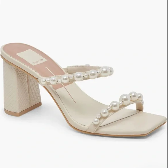 Dolce Vita Cream Pearl Embellished Heels - Picture 2 of 4
